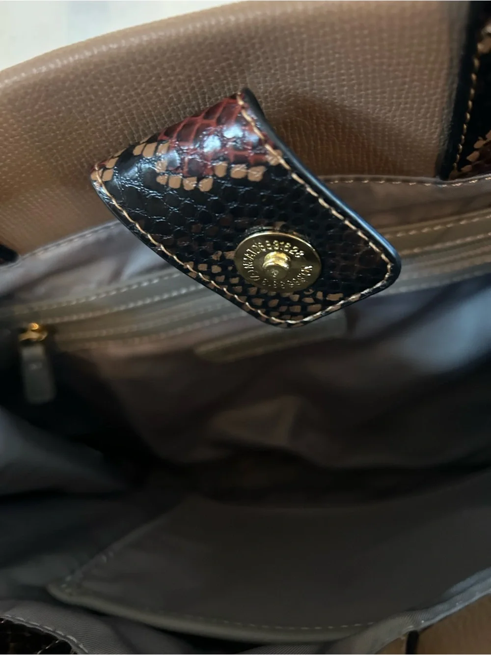 Gianni Bini Taupe Structured Satchel with Gold Chain Accent